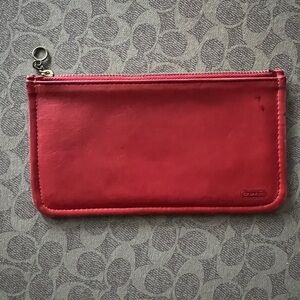 Vintage Coach Red Leather Slim Cosmetic Pouch